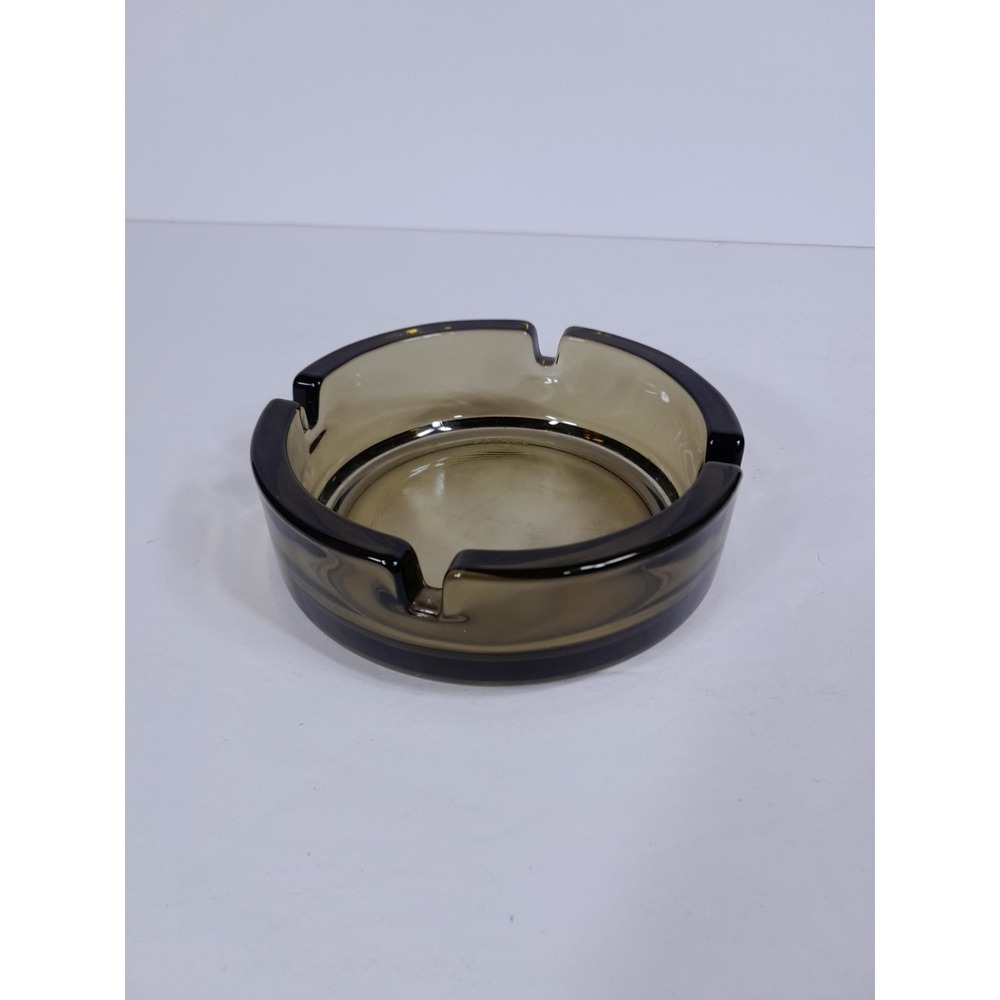 Vtg Ashtray Pocket Bowl France Transparent Green Brown Glass Art Deco Table